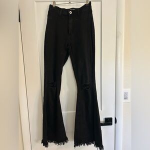 Black Distressed Flared Jeans